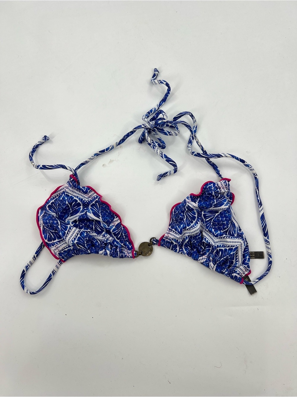 Sofia by Vix Blue Palm Scallop Trim Triangle Bikini Top Size Small